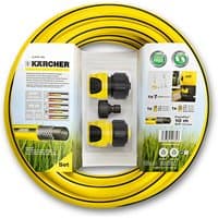 Karcher Hose Connection Set, 10m yellow hose with black connectors, packaged with product details on box.