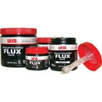 Laco Non Toxic Soldering Flux Paste in black jars with red lids and bold white lettering.