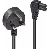 Black Lindy 0.5m UK 3 Pin Plug to Right Angled IEC C7 mains power cable with textured grip.