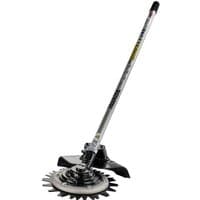 Makita grass and weeds scissors attachment with silver shaft and circular blade for multi-function power head units.