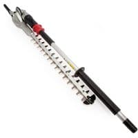 Makita split shaft hedge trimmer attachment with silver blade, black handle, and red adjustment knob.