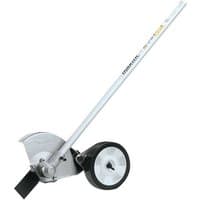 Makita edging tool attachment with silver shaft, black blade guard, and dual wheels for multi-function power head units.