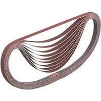 Makita 9 x 533mm sanding belts, pack of 5, maroon color, looped design, coarse grit surface.