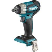 Makita DTW181Z 18V impact wrench, teal and black, compact design, ergonomic grip, metal belt clip.