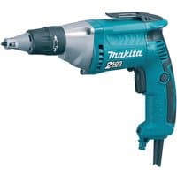 Blue Makita FS2300 drywall screwdriver, corded, with ergonomic grip and adjustable depth locator.