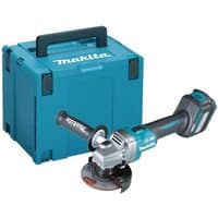 Makita 40VMAX XGT 115mm angle grinder, teal and black, with disc and teal MakPac case.