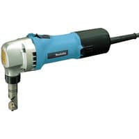 Blue and silver Makita JN1601 metal nibbler with black handle and power cord.