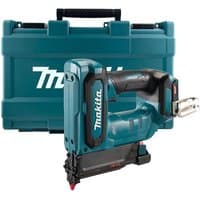 Teal Makita 40V brushless pin nailer with ergonomic handle, black accents, and teal MakPac carrying case.