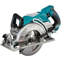 Makita 40V 185mm circular saw in teal and silver with ergonomic handle and exposed blade design.