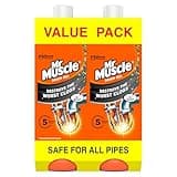 Mr Muscle Drain Unblocker duo pack, orange bottles with yellow label, fast-acting gel for sinks and drains.