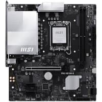 Black MSI PRO H810M-B micro ATX motherboard with silver heatsinks, LGA 1851 socket, and multiple expansion slots.