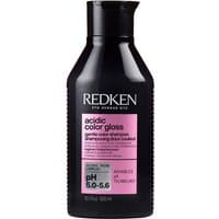 Black bottle of Redken Acidic Color Gloss Sulphate-Free Shampoo, 300ml, with pink label and pH 5.0-5.5.