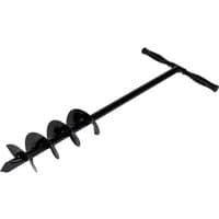 Black Roughneck auger type post hole digger with T-shaped handle and spiral blade.