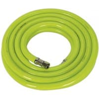 High-visibility yellow air hose, 5m length, 10mm diameter, with 1/4in BSP unions, coiled and durable.