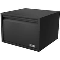 Black Sealey modular unit with single drawer, sleek design, and Sealey logo on the bottom right corner.