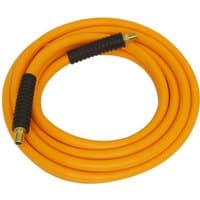 Orange Sealey Hybrid Hi Vis air line hose with black grip ends and brass connectors.