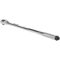 Sealey micrometer torque wrench, 1/2" square drive, chrome finish with black grip and adjustment dial.