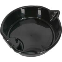 Black Sealey 8ltr oil drain pan with a spout and molded handle, circular design with a smooth interior surface.