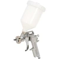 Sealey spray gun with gravity feed, 2.2mm nozzle, silver body, and white plastic paint cup on top.