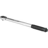 Sealey micrometer torque wrench, silver with black grip handle, 3/8 inch square drive, 7-112Nm range.