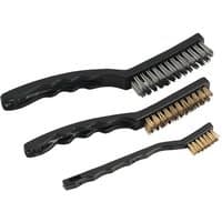 Black-handled Sealey wire brush set, 3 pieces with varying bristle sizes, featuring steel and brass bristles.