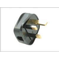 White SMJ TW13FP 13A fused plug with three brass prongs, black casing, and trade pack label.