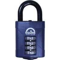 Blue Squire CP50 50mm combination padlock with black shackle and four silver dials.