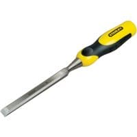 Stanley Dynagrip 12mm wood chisel with yellow and black ergonomic handle and sharp steel blade.