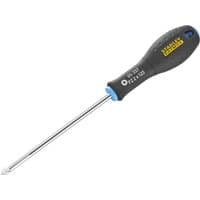 Stanley FatMax PZ2 screwdriver with black ergonomic handle and silver 125mm Pozidriv shaft.