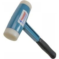 Blue Thor dead blow nylon hammer with white striking faces and black grip handle.