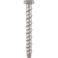 Silver TIMCO masonry bolt with hex head and spiral thread design, size 10.0 x 130, for exterior use.