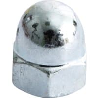 Hexagonal zinc-plated dome nut, silver, smooth rounded top, M6 size, by TIMCO, box of 200.