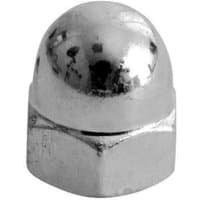 Hex dome nut, shiny silver A2 stainless steel, smooth rounded top, flat hexagonal base, M8 size, pack of 10.