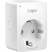 White TP-Link TAPO P100 smart plug with one AC outlet, compact design, and green LED indicator.