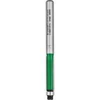 Guided trimmer with silver cylindrical body, green base, and black tip, 6.35 x 25.4mm by Trend.