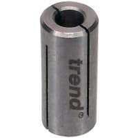 Trend collet sleeve, cylindrical metal with slotted side, engraved logo, adapts 6mm to 12.7mm, silver finish.