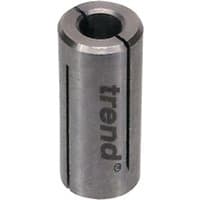 Steel Trend collet sleeve, cylindrical with a slit, marked "trend," fits 8mm to 10mm, used for tool bit adjustments.