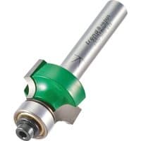 Rounding over cutter with silver shank, green body, and 4.8mm radius by Trend.