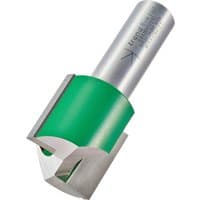 Trend two flute cutter, 25.4mm diameter, silver shaft with green body, sharp cutting edges.