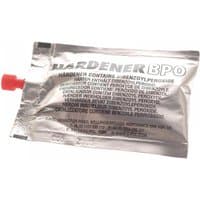 Silver sachet of U-POL hardener with black text and a red nozzle cap.