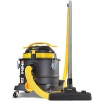 Black and yellow V-TUF MINI HSV M-Class vacuum with hose, wheels, and handle, designed for dust extraction.