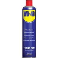 Blue and yellow WD-40 600ml spray can with red cap and list of uses on the front.