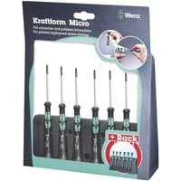 Wera 2067/6Bo screwdriver set, black handles with turquoise accents, six precision security Tx drivers in a display box.