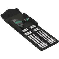 Wera 400 Kraftform Kompakt set with green T-handle screwdriver and 16 silver bits in a black folding case.