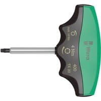 Green and black Wera torque indicator with a silver shaft, labeled 4Nm and TX 20, ergonomic handle design.