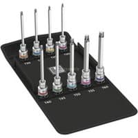 Wera 8767 Torx HF 3 1/2" drive Zyklop socket bits set in black holder, each bit with color-coded ring.