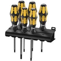 Wera 977/6 Chiseldriver Set, black and yellow handles, six pieces with wall mount holder.