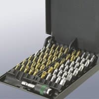 Wera Bit-Safe set with 61 gold and silver bits in black case, includes Pz, Ph2, Tx, Sl, Hex bits.