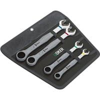 Wera Joker Combi Ratchet Spanner Set, 4 silver wrenches with colored markings, in black holder.