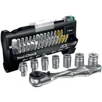 Wera Toolcheck1 Sb Bitcheck set with black case, silver bits, sockets, and a compact silver ratchet.